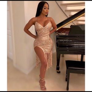 Rose gold sequin fringe dress